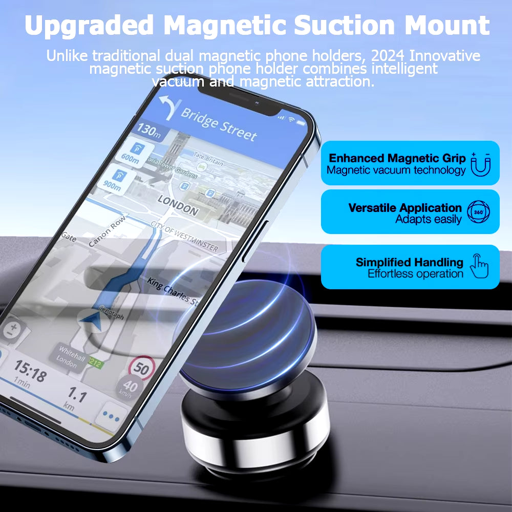 X9C Car Magnetic Vacuum Phone Holder 360° Swivel Wireless Charging Bracket Dashboard Support GPS in Car for Iphone 14 15 Samsung