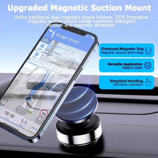 X9C Car Magnetic Vacuum Phone Holder 360° Swivel Wireless Charging Bracket Dashboard Support GPS in Car for Iphone 14 15 Samsung