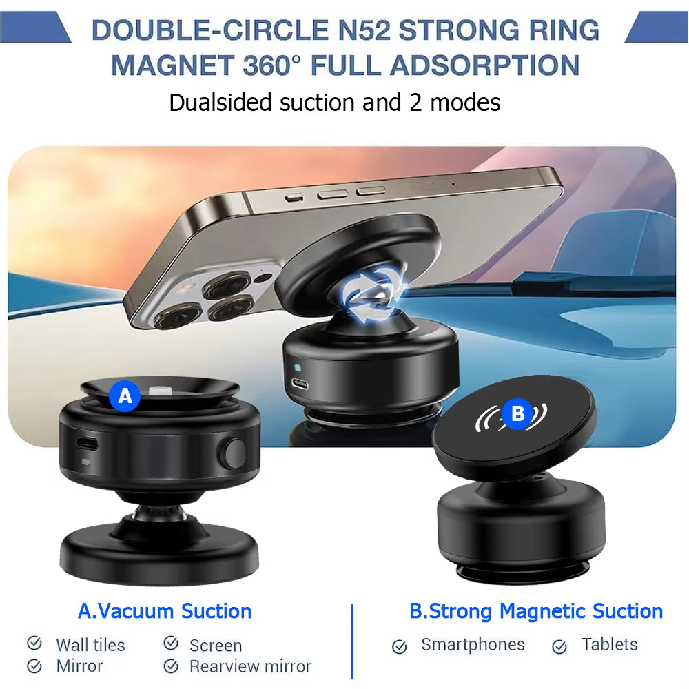 X9C Car Magnetic Vacuum Phone Holder 360° Swivel Wireless Charging Bracket Dashboard Support GPS in Car for Iphone 14 15 Samsung