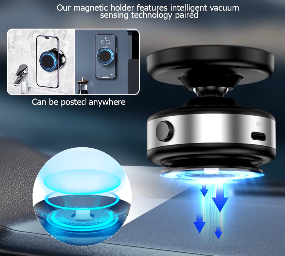 X9C Car Magnetic Vacuum Phone Holder 360° Swivel Wireless Charging Bracket Dashboard Support GPS in Car for Iphone 14 15 Samsung