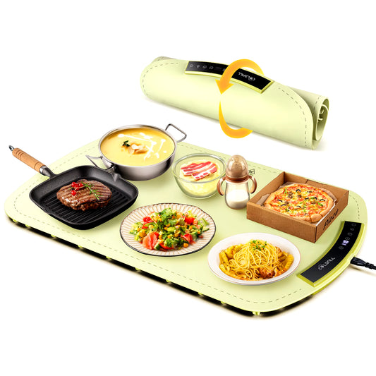 Electric Food Warming Tray Foldable Mat 8 TEMP Setting, Full-Surface Heat in 5S Easy to Clean Nano-Material for Parties Family